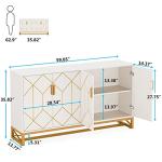 Tribesigns White Gold Storage Cabinet with Door and Adjustable Shelves for Living Room, Modern Floor Cabinets Long Sideboard Buffet Golden Coffee Bar with 4 Doors Metal Frame for Home Office Kitchen