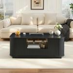 LKTART Coffee Table, 46.5" Mid Century Modern Storage Coffee Table with Door, Center Table with Drawer Wave Pattern for Living Room, Office, Apartment, Black