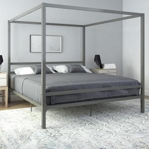 DHP King Metal Canopy Bed, Modern Design with Built-In Headboard, Sturdy Frame, No Box Spring Needed, Gunmetal Gray