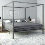 DHP King Metal Canopy Bed, Modern Design with Built-In Headboard, Sturdy Frame, No Box Spring Needed, Gunmetal Gray