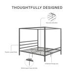 DHP King Metal Canopy Bed, Modern Design with Built-In Headboard, Sturdy Frame, No Box Spring Needed, Gunmetal Gray