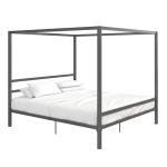 DHP King Metal Canopy Bed, Modern Design with Built-In Headboard, Sturdy Frame, No Box Spring Needed, Gunmetal Gray