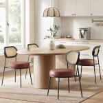 VASAGLE Dining Chairs, Set of 4 Accent Chair for Dining Room Kitchen, with Boho PE Rattan Back, Synthetic Leather Upholstery, Coffee Brown ULDC160K24