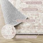 Nursery Rug for Baby Girl,Neutral Blush Pink Boho Cute Floral Foldable Machine Washable Soft Faux Wool Carpet Area Rugs for Living Room Bedroom Dorm Kids Playroom,5x7