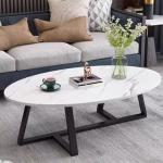Wolawu Coffee Table Small Oval Table,White Faux Marble Table for Living Room, Modern Center Tea Tables for Small Space,Wooden Tables End Tables with Sturdy Black Metal Leg