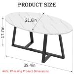Wolawu Coffee Table Small Oval Table,White Faux Marble Table for Living Room, Modern Center Tea Tables for Small Space,Wooden Tables End Tables with Sturdy Black Metal Leg