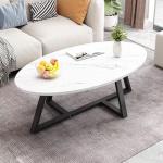 Wolawu Coffee Table Small Oval Table,White Faux Marble Table for Living Room, Modern Center Tea Tables for Small Space,Wooden Tables End Tables with Sturdy Black Metal Leg