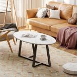 Wolawu Coffee Table Small Oval Table,White Faux Marble Table for Living Room, Modern Center Tea Tables for Small Space,Wooden Tables End Tables with Sturdy Black Metal Leg