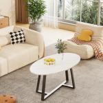 Wolawu Coffee Table Small Oval Table,White Faux Marble Table for Living Room, Modern Center Tea Tables for Small Space,Wooden Tables End Tables with Sturdy Black Metal Leg