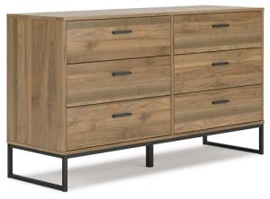 Signature Design by Ashley Deanlow Mid-Century Modern 6 Drawer Dresser with Safety Stop for Bedroom, Light Brown & Black