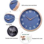 Kesin Wall Clock 12 Inch Silent Non Ticking Wood Wall Clocks Battery Operated - Wooden Blue Modern Simple Clock Decorative for Kitchen,Living Room,Bedroom,Kid’s Room