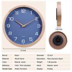 Kesin Wall Clock 12 Inch Silent Non Ticking Wood Wall Clocks Battery Operated - Wooden Blue Modern Simple Clock Decorative for Kitchen,Living Room,Bedroom,Kid’s Room
