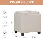 COLAMY Fabric Square Storage Ottoman with Reversible Tray Lid – Multi-Functional Footrest, Hidden Storage, Sturdy & Stylish Small Coffee Table for Living Room, Bedroom, or Entryway(Beige)
