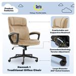 Serta Hannah Executive Home Office Desk Chair, Ergonomic Mid-Back with Lumbar Support, Firm Seat Cushion, Layered Body Pillows, Padded Armrests, Swivel Base, Easy Assembly, Microfiber, Beige