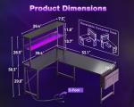 ODK 53 Inch L Shaped Desk with LED Lighting, Reversible Gaming Desk with Power Outlets, Cornor Computer Table with Storage Shelves & Bag & Iron Hook, Home Office Table for Writing, Study, Black