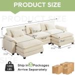 Oprisen 120" Modular Sectional Sofa, Comfy Cloud Couch Sectional Sofa with Ottoman, Chenille Sofa Sleeper Deep Seat Sofa with Throw Pillows for Living Room (Beige White, 120"- U Shape)