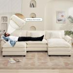 Oprisen 120" Modular Sectional Sofa, Comfy Cloud Couch Sectional Sofa with Ottoman, Chenille Sofa Sleeper Deep Seat Sofa with Throw Pillows for Living Room (Beige White, 120"- U Shape)