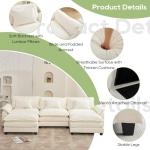 Oprisen 120" Modular Sectional Sofa, Comfy Cloud Couch Sectional Sofa with Ottoman, Chenille Sofa Sleeper Deep Seat Sofa with Throw Pillows for Living Room (Beige White, 120"- U Shape)