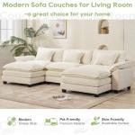Oprisen 120" Modular Sectional Sofa, Comfy Cloud Couch Sectional Sofa with Ottoman, Chenille Sofa Sleeper Deep Seat Sofa with Throw Pillows for Living Room (Beige White, 120"- U Shape)