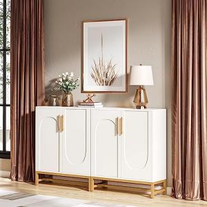 Tribesigns Modern Sideboards, Buffet Cabinet with 4 Doors and Adjustable Shelves (White)
