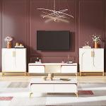 Tribesigns Modern Sideboards, Buffet Cabinet with 4 Doors and Adjustable Shelves (White)