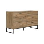 Signature Design by Ashley Deanlow Mid-Century Modern 6 Drawer Dresser with Safety Stop for Bedroom, Light Brown & Black