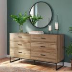 Signature Design by Ashley Deanlow Mid-Century Modern 6 Drawer Dresser with Safety Stop for Bedroom, Light Brown & Black