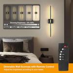 Morauroral Battery Operated Wall Sconces Set of 2, Dimmable Battery Wall Sconce with Remote Control, Black Gold LED Rechargeable Sconces, 24 Inch Modern Wireless Wall Lights for Bedroom, Living Room