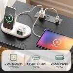 Huuger Night Stand with Charger Station and LED Lights, 2 Drawer Nightstand, Bed Side Table with Open Shelf, End Table, Fabric Dresser for Bedroom, Black