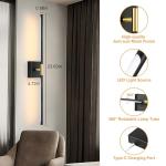 Morauroral Battery Operated Wall Sconces Set of 2, Dimmable Battery Wall Sconce with Remote Control, Black Gold LED Rechargeable Sconces, 24 Inch Modern Wireless Wall Lights for Bedroom, Living Room