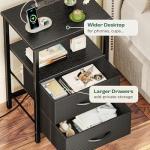 Huuger Night Stand with Charger Station and LED Lights, 2 Drawer Nightstand, Bed Side Table with Open Shelf, End Table, Fabric Dresser for Bedroom, Black