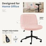 DUMOS Criss Cross Chair with Wheels, Legged Office Armless Wide Desk Seat with Dual-Purpose Base, Adjustable Swivel Teddy Fabric Task Vanity Home Bedroom, Pink