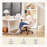 DUMOS Criss Cross Chair with Wheels, Legged Office Armless Wide Desk Seat with Dual-Purpose Base, Adjustable Swivel Teddy Fabric Task Vanity Home Bedroom, Pink