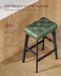 VASAGLE Bar Stools Set of 2, Saddle Counter Height Bar Stools, 26-Inch Backless Kitchen Stools with Wood Legs, PU Leather Thickened Upholstered Barstools for Kitchen Island Dining Room, Forest Green