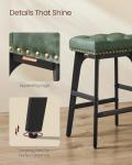VASAGLE Bar Stools Set of 2, Saddle Counter Height Bar Stools, 26-Inch Backless Kitchen Stools with Wood Legs, PU Leather Thickened Upholstered Barstools for Kitchen Island Dining Room, Forest Green