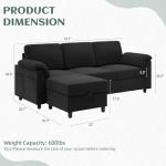 Vongrasig Convertible Sectional Couches, 3 Seat L Shaped Couch Sofa with Removable Pillows Linen Fabric Small Couch Mid Century for Living Room, Apartment and Office Black
