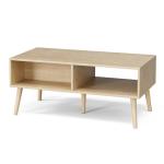 ZttRiee Coffee Table with Storage, Boho Dining Table with Rattan Drawer and Solid Wood Legs, Small Coffee Tables for Living Room, Oak