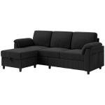 Vongrasig Convertible Sectional Couches, 3 Seat L Shaped Couch Sofa with Removable Pillows Linen Fabric Small Couch Mid Century for Living Room, Apartment and Office Black