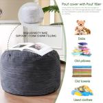 HIGOGOGO Round Stuffed Pouf Ottoman, Corduroy Poufs with Foam Chunk Filling, Furry and Fluffy Pouf Foot Stool Storage Ottoman, 26 X 18 Floor Poufs Foot Rest for Living Room, Dark Grey