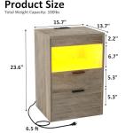 Gadroad LED Nightstand with Charging Station, Bedside Table with 3 Drawers and LED Lights, End Table Sofa Couch Side Table with Pull-Out Shelf, Grey