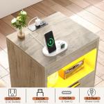 Gadroad LED Nightstand with Charging Station, Bedside Table with 3 Drawers and LED Lights, End Table Sofa Couch Side Table with Pull-Out Shelf, Grey