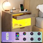 Gadroad LED Nightstand with Charging Station, Bedside Table with 3 Drawers and LED Lights, End Table Sofa Couch Side Table with Pull-Out Shelf, Grey
