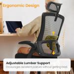 NEO CHAIR Ergonomic Office Desk Chair High Back Computer Gaming Mesh Chair with Comfy Task Adjustable Arms Lumbar Support Headrest Swivel for Home Office (Black)