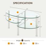 Tangkula Glass Coffee Table, Modern Furniture Decor 2-Tier Modern Oval Smooth Glass Tea Table End Table for Home Office with 2 Tier Tempered Glass Boards & Sturdy Chrome Plated Legs