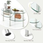 Tangkula Glass Coffee Table, Modern Furniture Decor 2-Tier Modern Oval Smooth Glass Tea Table End Table for Home Office with 2 Tier Tempered Glass Boards & Sturdy Chrome Plated Legs