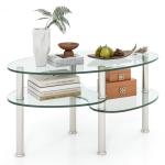 Tangkula Glass Coffee Table, Modern Furniture Decor 2-Tier Modern Oval Smooth Glass Tea Table End Table for Home Office with 2 Tier Tempered Glass Boards & Sturdy Chrome Plated Legs