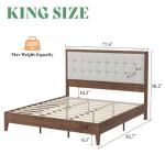AMERLIFE King Size Solid Wood Bed Frame with Tufted Headboard, Mid-Century Style, No Box Spring Required, Easy Assembly, Walnut