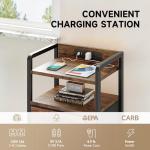 Lazzanto Night Stand Bedside Table Bedroom - Nightstand with Charging Station, Night Stand with LED Light Strip, End Table with U-S-B Ports & AC Outlets, Storage Shelf & 2 Fabric Drawers, Rustic Brown