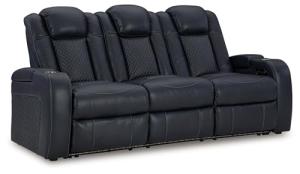 Signature Design by Ashley Fyne-Dyme Contemporary Power Reclining Sofa with USB Charging Ports and Adjustable Headrest, Blue