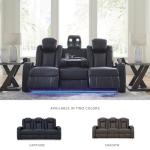 Signature Design by Ashley Fyne-Dyme Contemporary Power Reclining Sofa with USB Charging Ports and Adjustable Headrest, Blue